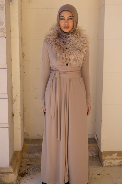 Namara Feather Neck Maxi Abaya - Honey