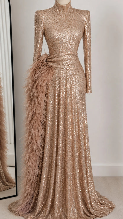 Feather Drape Gown