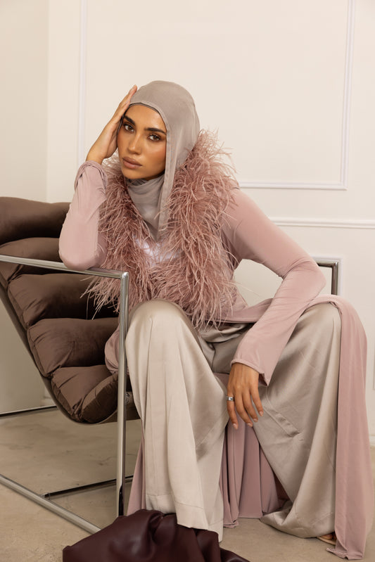 Namara Feather Neck Maxi Cardigan