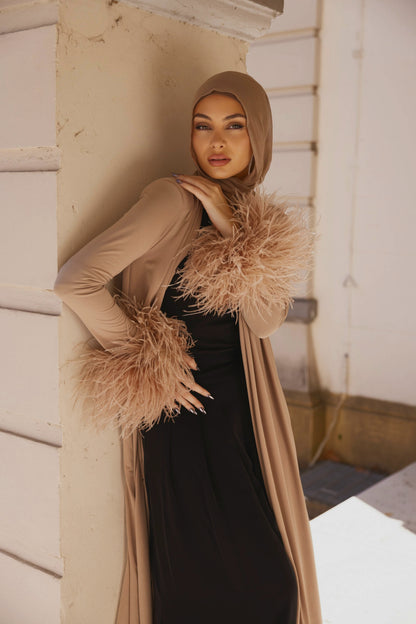 Namara Feather Cuff Maxi Abaya- Honey