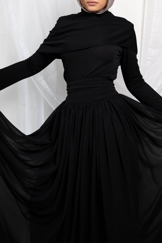 Elysian Shawl Long Sleeve Top - Black