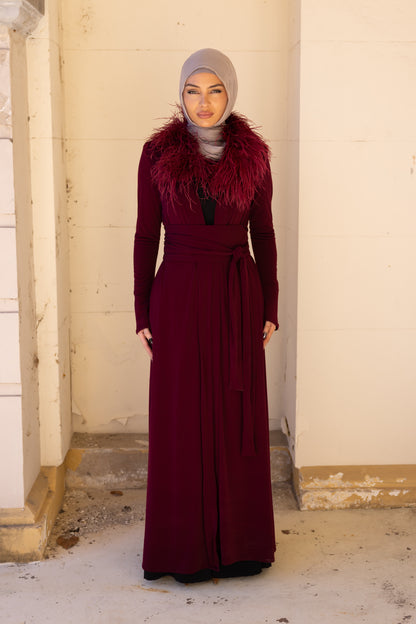 Namara Feather Neck Maxi Abaya - Ruby