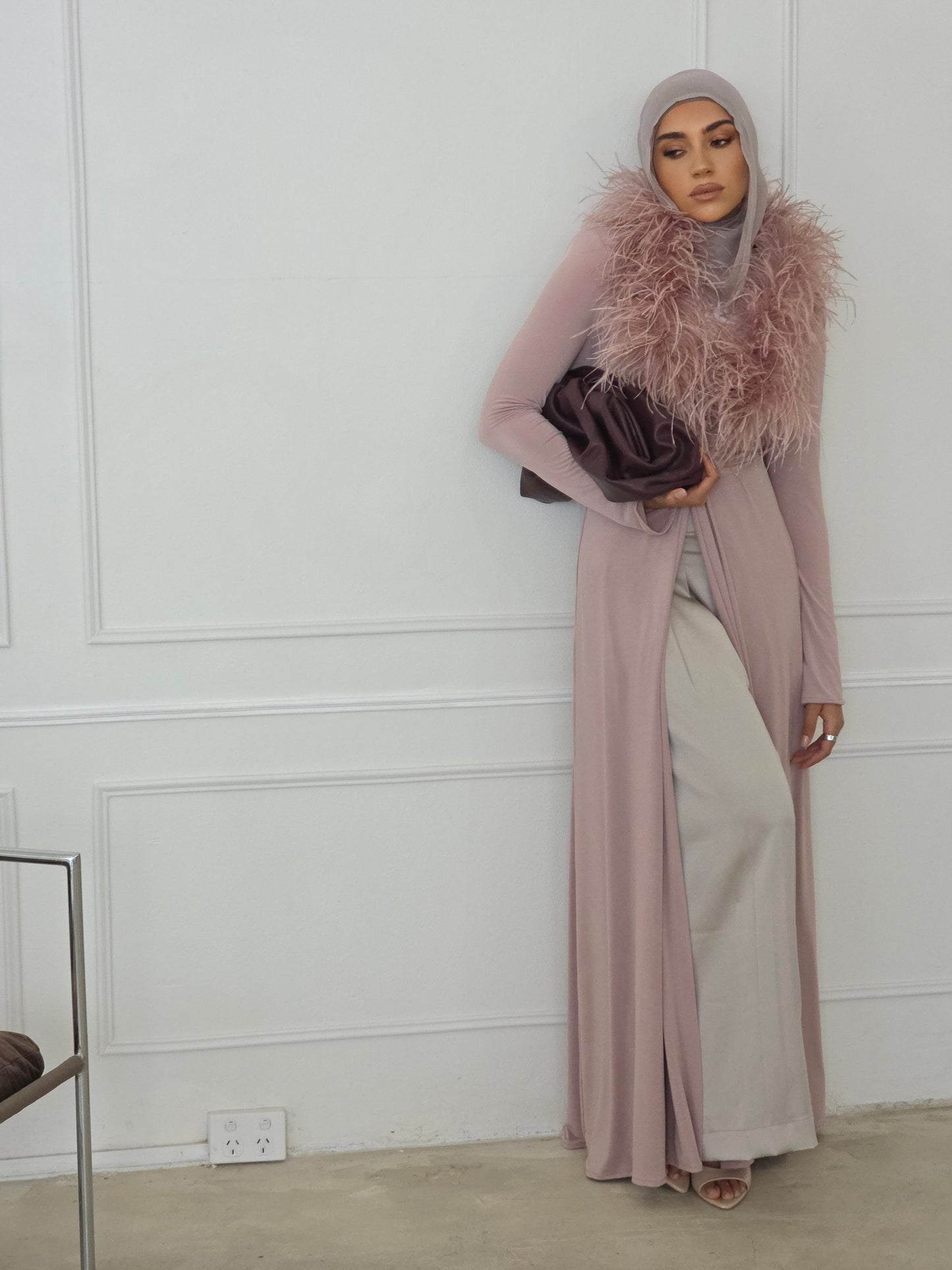 Namara Feather Neck Maxi Cardigan