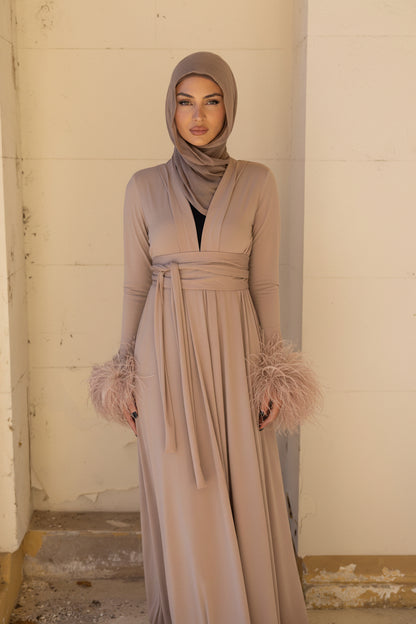 Namara Feather Cuff Maxi Abaya- Honey