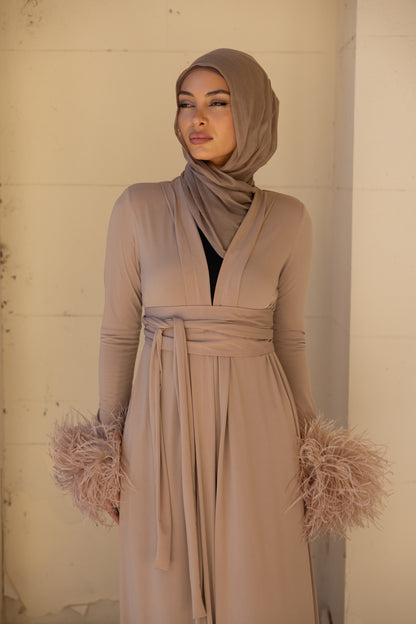 Namara Feather Cuff Maxi Abaya- Honey