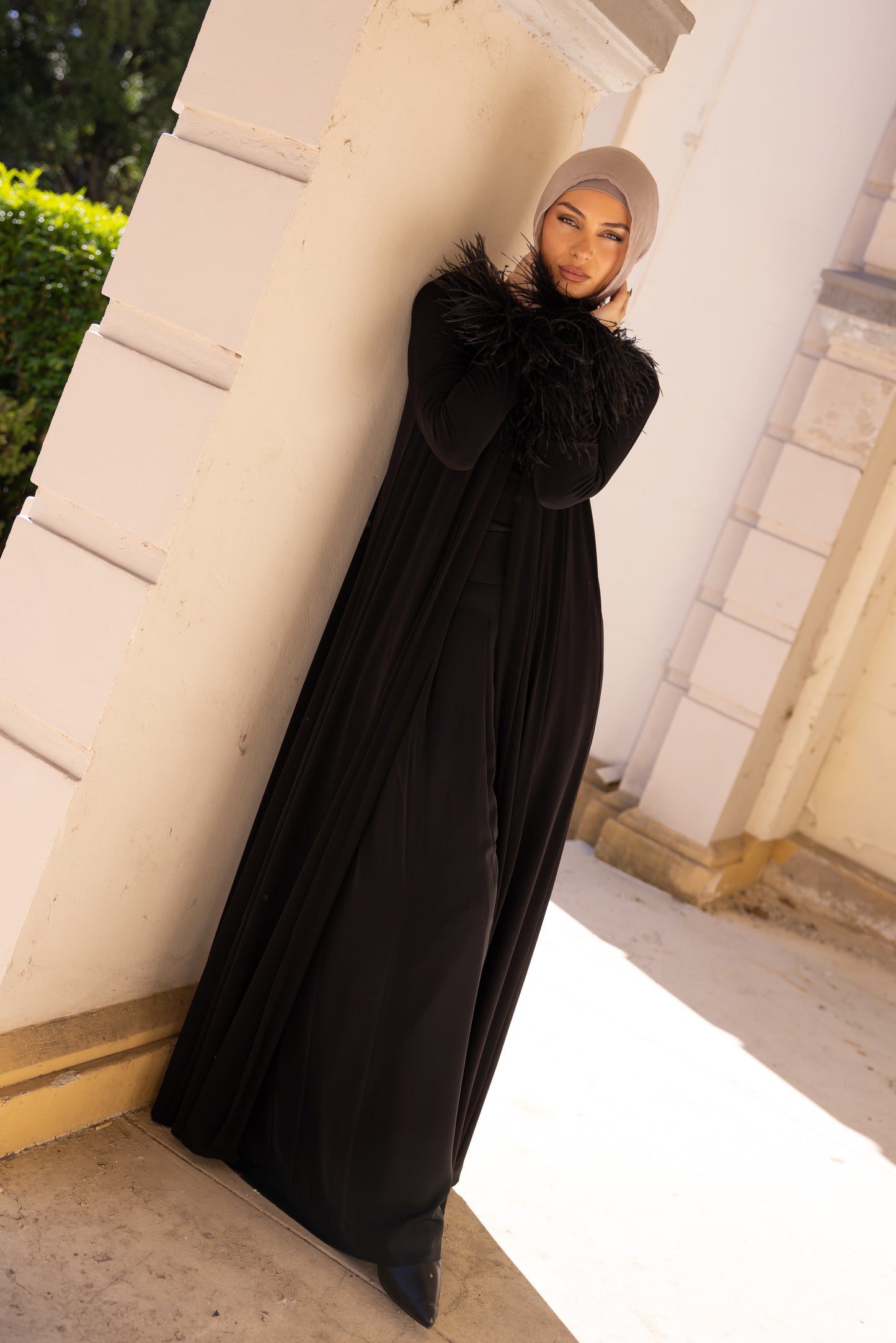 Namara Feather Cuff Maxi Abaya- Black